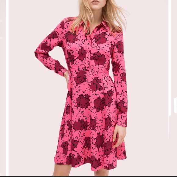 Kate Spade Bubble Dot Smocked Shirt Dress in Rhubarb Jam Size: 4 NWT - Picture 2 of 6